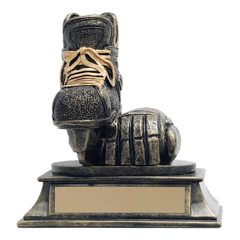 aztec gold skate & glove hockey resin trophy