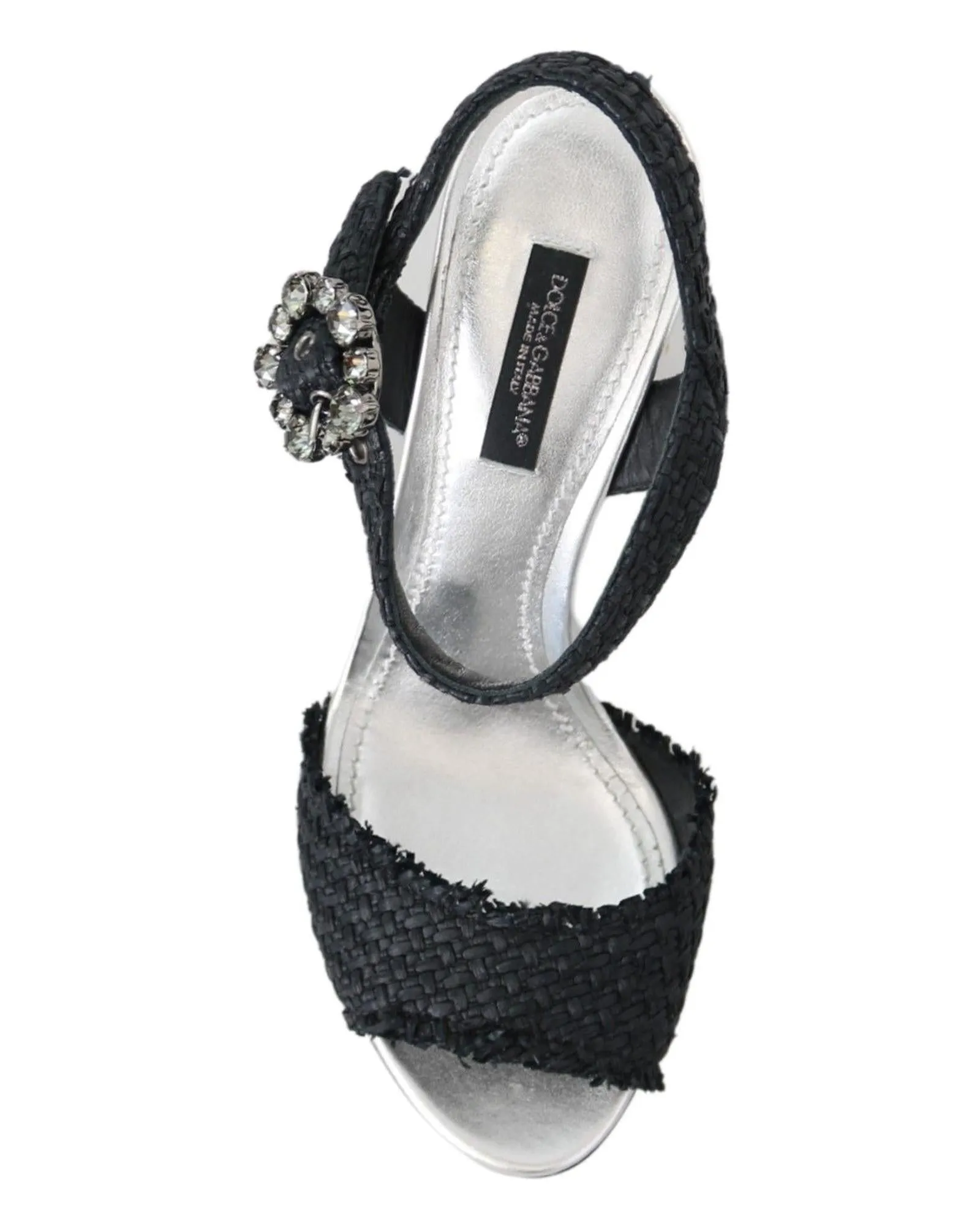 Dolce & Gabbana Womens Raffia Sandals with Crystal Buckle