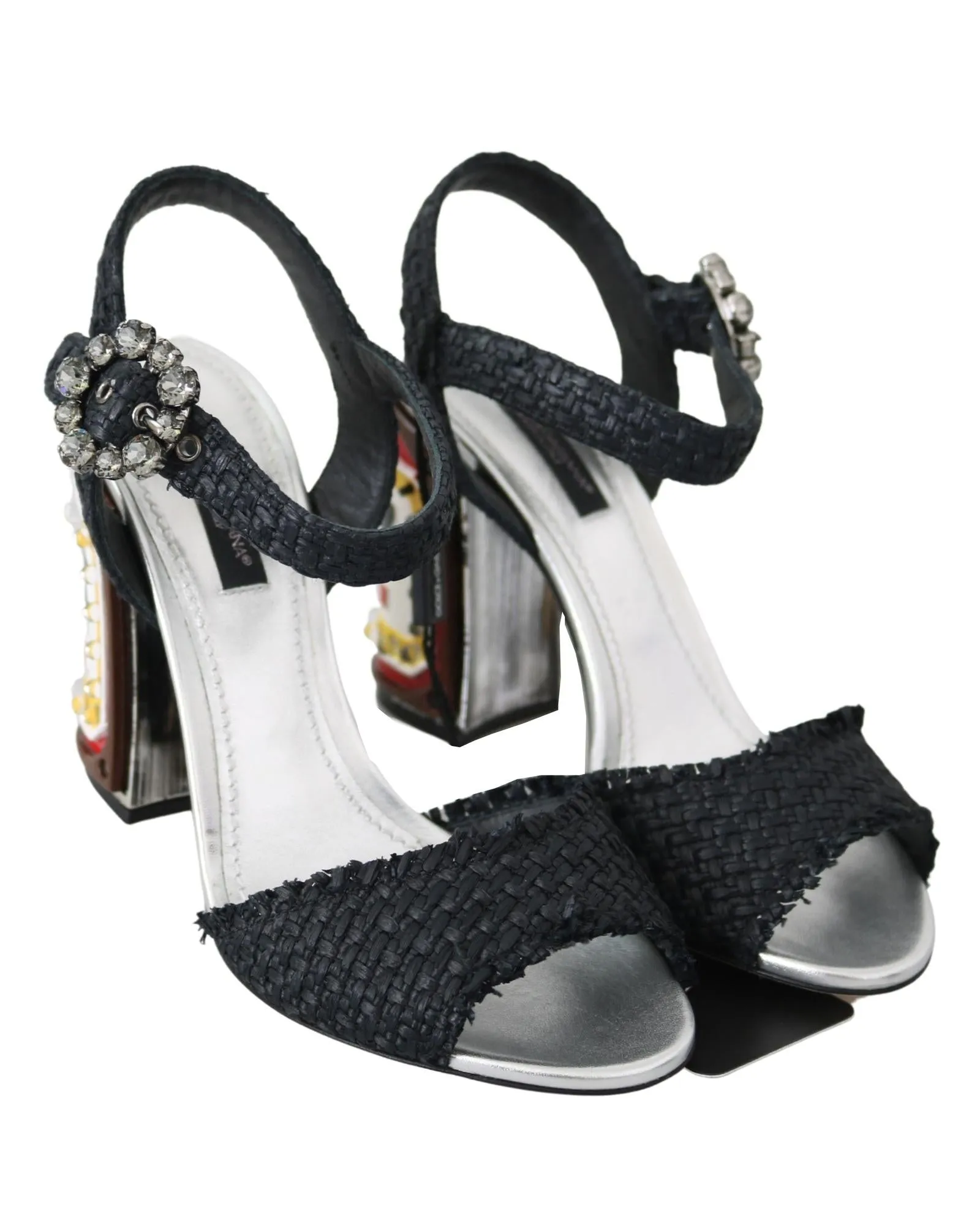 Dolce & Gabbana Womens Raffia Sandals with Crystal Buckle