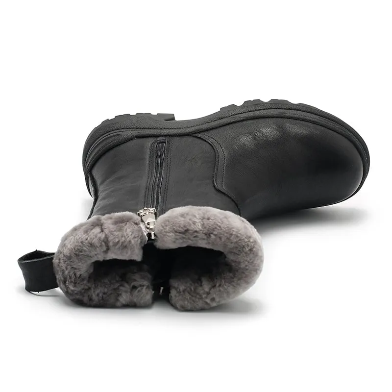 Shearling Lined Short Snow Boots for Cold Winter - Black, Brown, and Coffee - Dwarves Leather