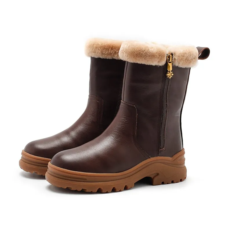 Shearling Lined Short Snow Boots for Cold Winter - Black, Brown, and Coffee - Dwarves Leather