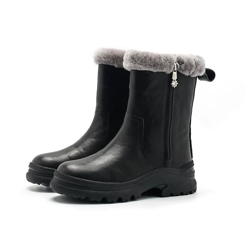 Shearling Lined Short Snow Boots for Cold Winter - Black, Brown, and Coffee - Dwarves Leather