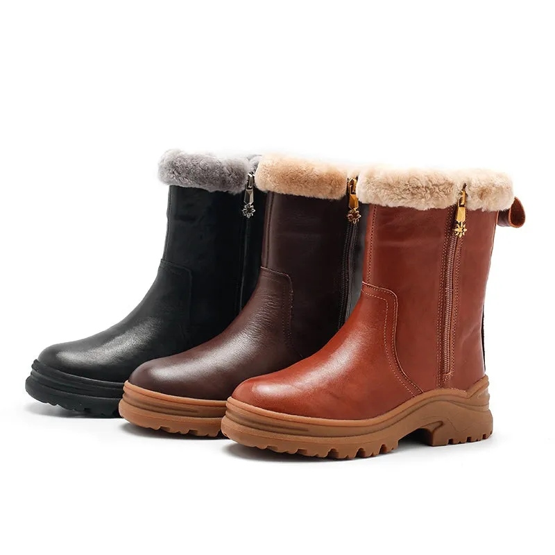 Shearling Lined Short Snow Boots for Cold Winter - Black, Brown, and Coffee - Dwarves Leather