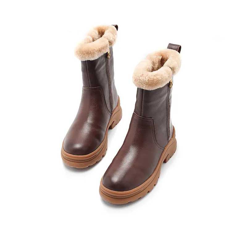 Shearling Lined Short Snow Boots for Cold Winter - Black, Brown, and Coffee - Dwarves Leather