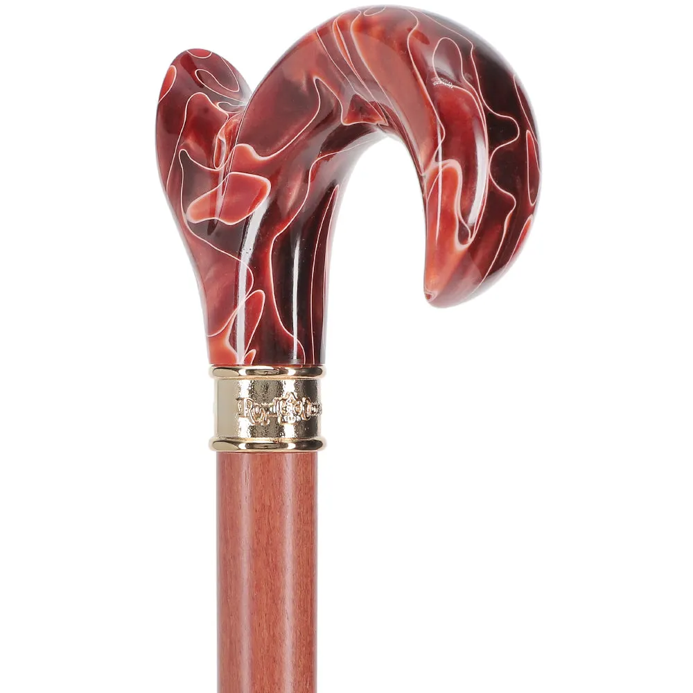 Hand-Specific Vivid Sunset Cane: Pearlescent, Rosewood & Brass