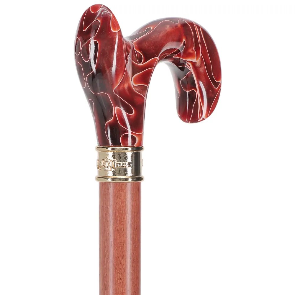 Hand-Specific Vivid Sunset Cane: Pearlescent, Rosewood & Brass