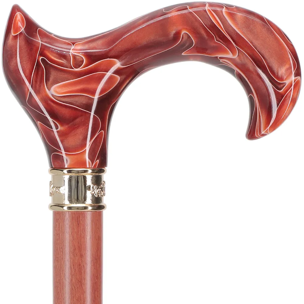 Hand-Specific Vivid Sunset Cane: Pearlescent, Rosewood & Brass