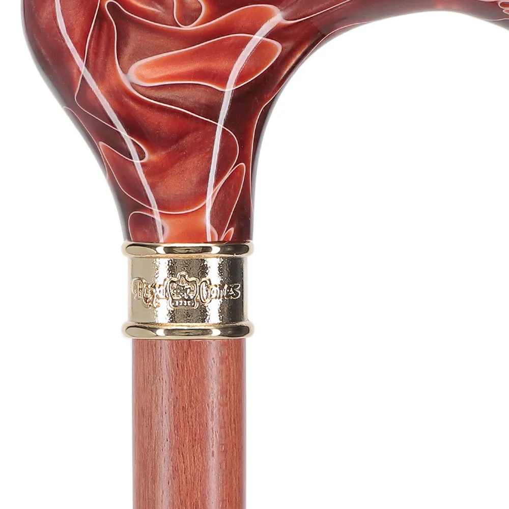 Hand-Specific Vivid Sunset Cane: Pearlescent, Rosewood & Brass
