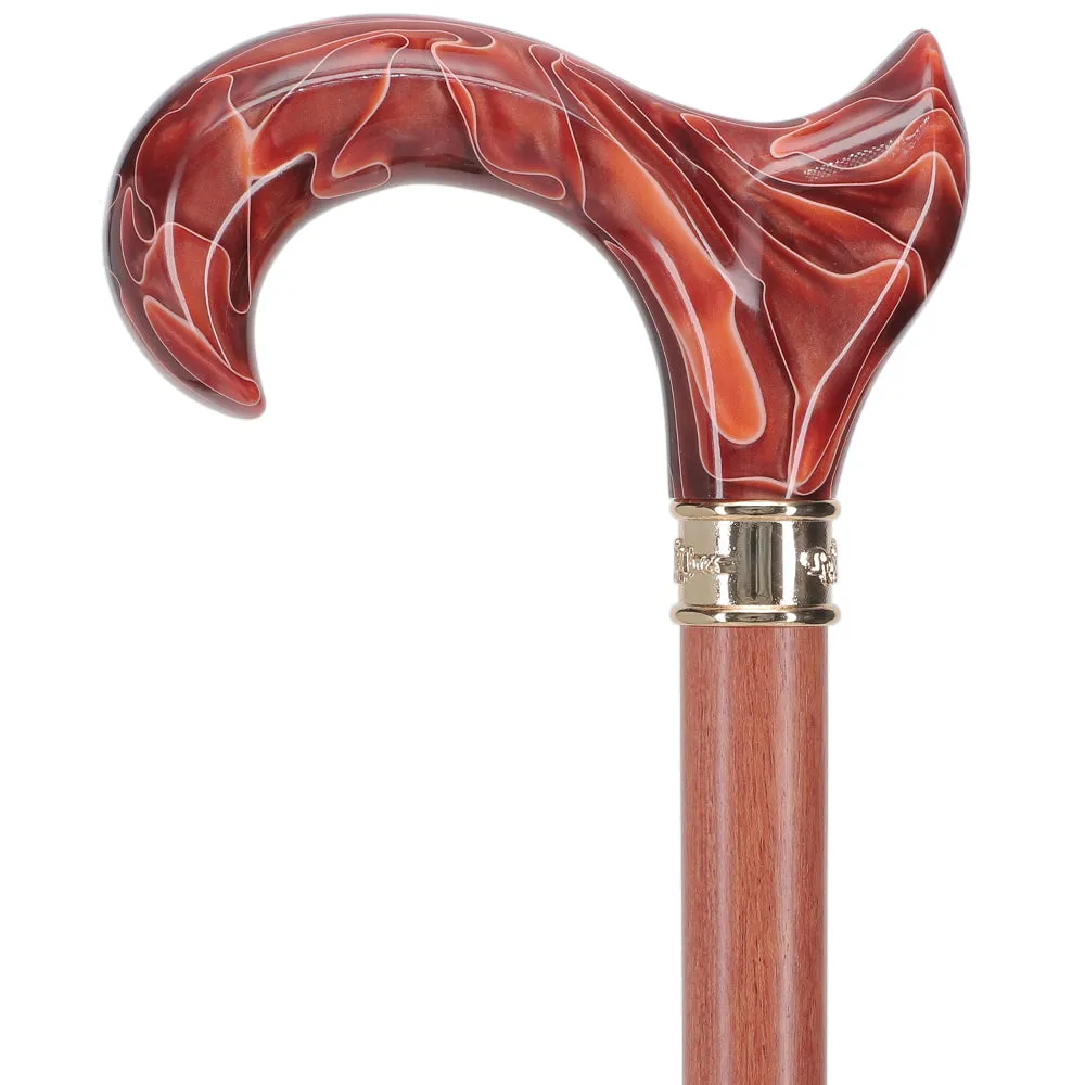 Hand-Specific Vivid Sunset Cane: Pearlescent, Rosewood & Brass
