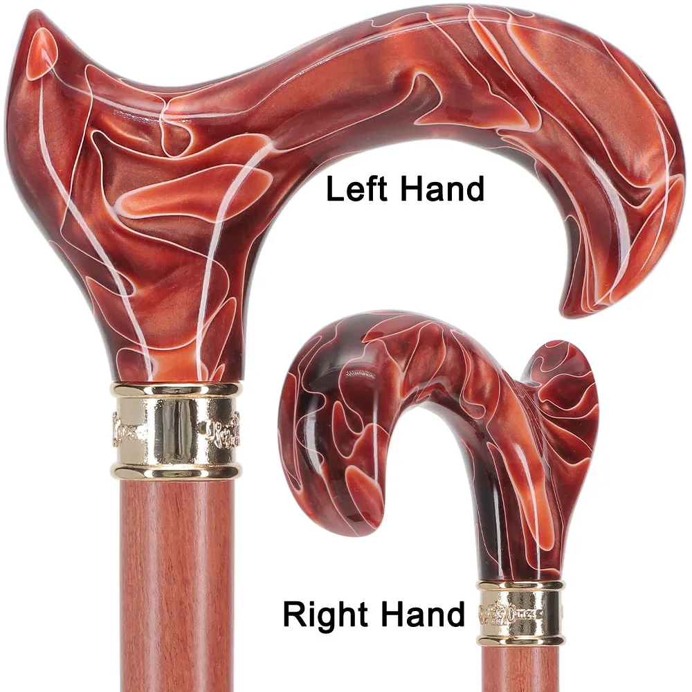 Hand-Specific Vivid Sunset Cane: Pearlescent, Rosewood & Brass