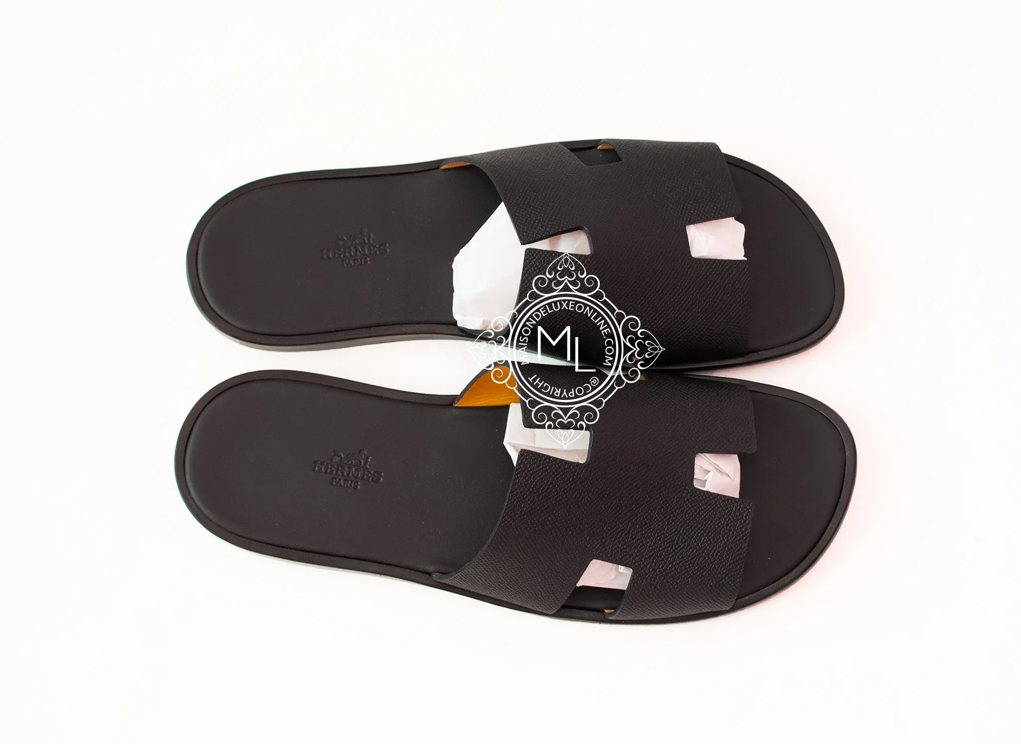 Stylish Hermes Mens Black Izmir Sandals Size 43.5 - Premium Comfort Footwear