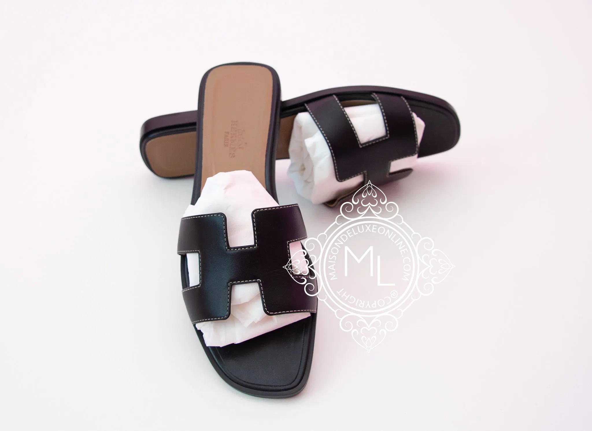 Hermes Womens Black Oran Sandal Slipper 38 Shoes