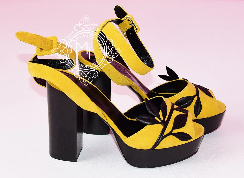 Hermes Womens Yellow / Black Macumba Sandal Shoes
