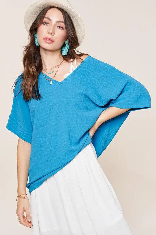 Plus Size Oversized Short Sleeve V-Neck Top in Honey Hue