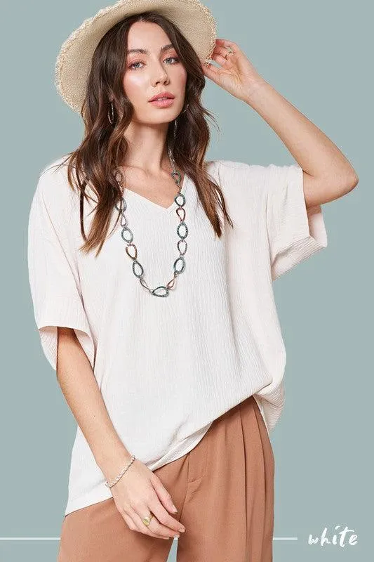 Plus Size Oversized Short Sleeve V-Neck Top in Honey Hue
