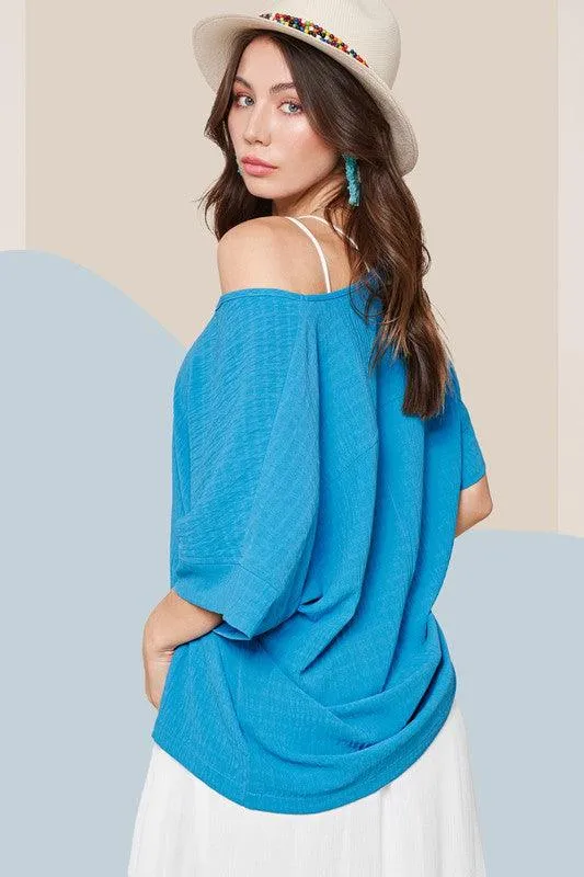 Plus Size Oversized Short Sleeve V-Neck Top in Honey Hue