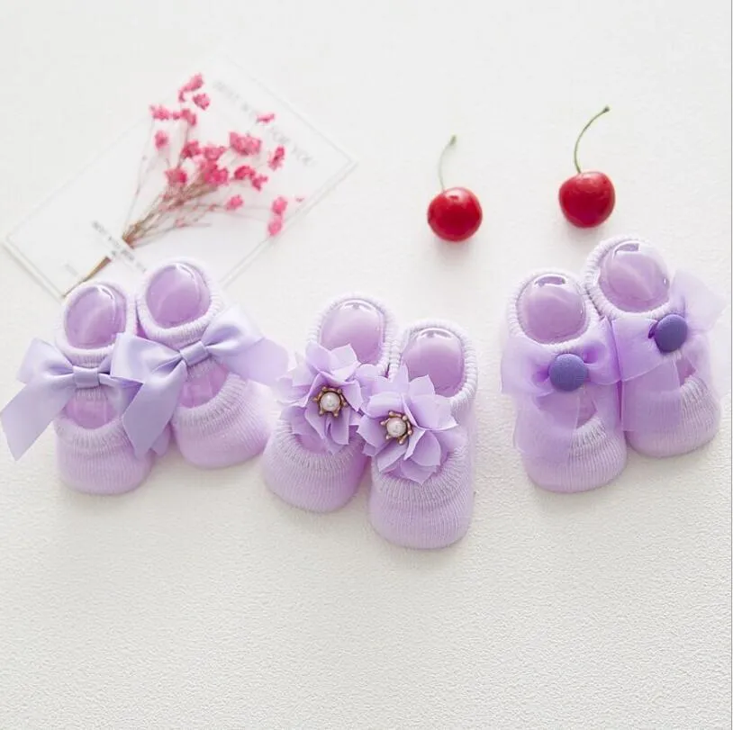 Lace Bows and Flower Socks for Toddlers - 3 Pairs