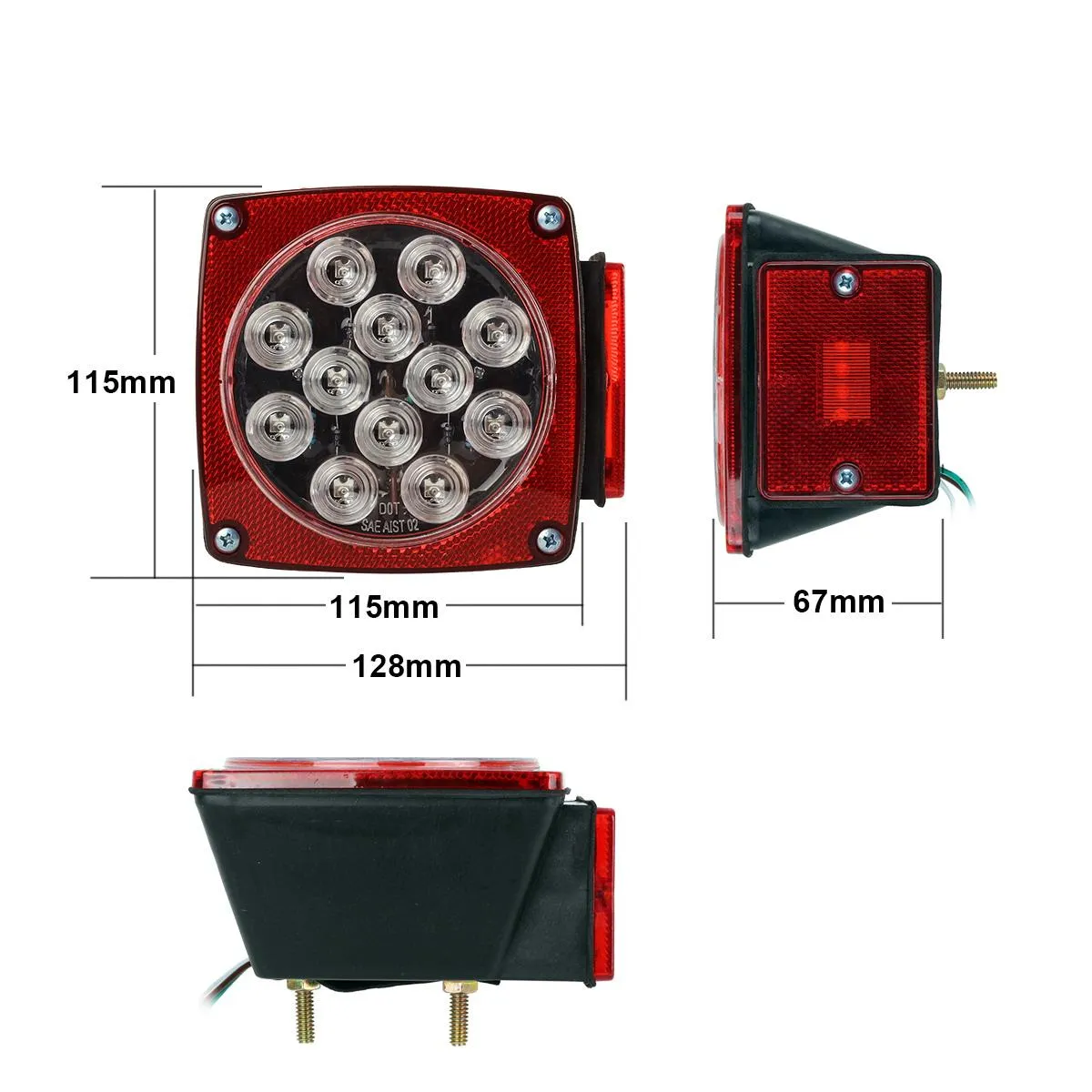Partsam 12V Waterproof Square LED Trailer Tail Light Kit Clear Lens Red Trailer Brake Stop Tail Turn Signal Running Lights License Kit for Camper Truck RV Boat Trailer Snowmobile Marine Under 80inch