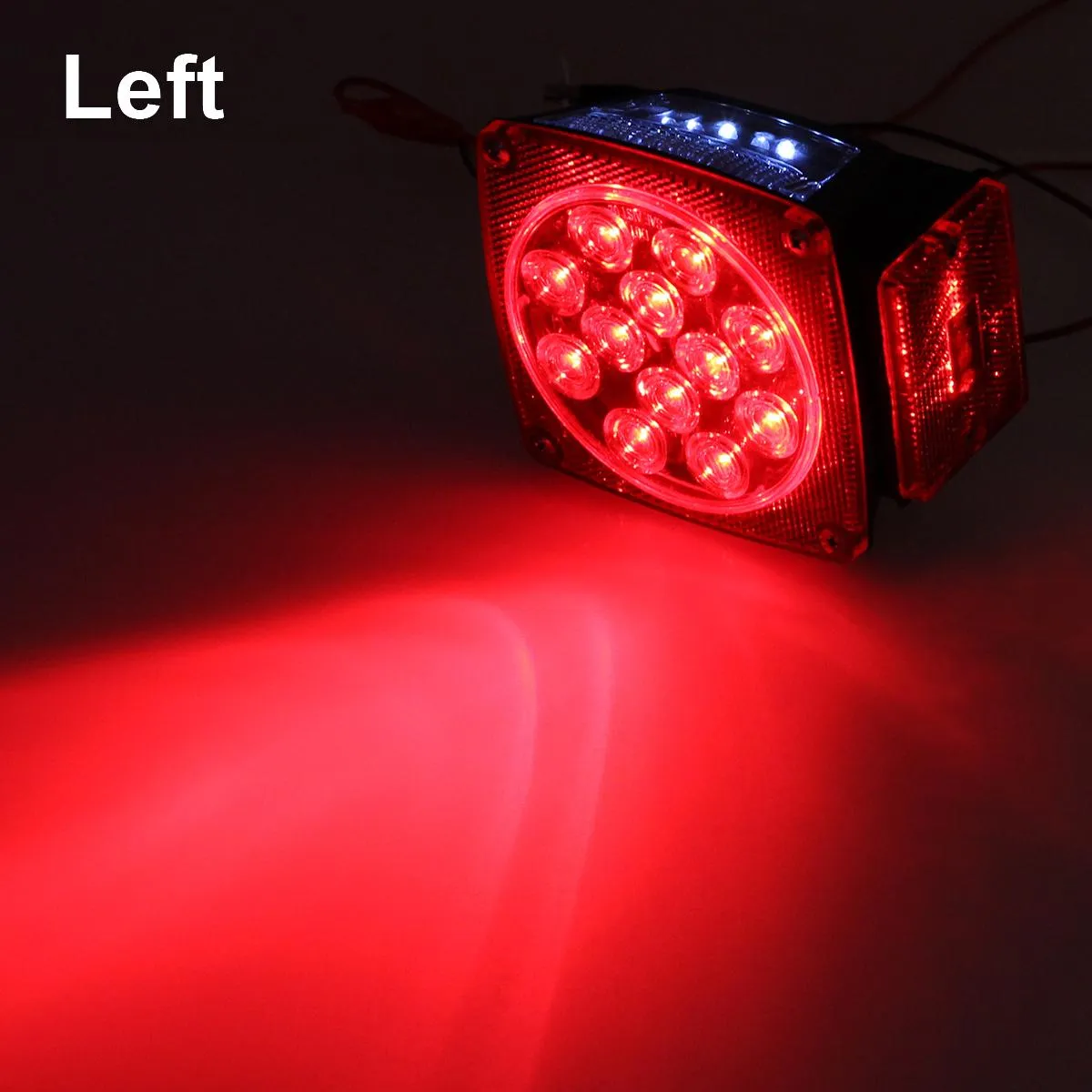 Partsam 12V Waterproof Square LED Trailer Tail Light Kit Clear Lens Red Trailer Brake Stop Tail Turn Signal Running Lights License Kit for Camper Truck RV Boat Trailer Snowmobile Marine Under 80inch