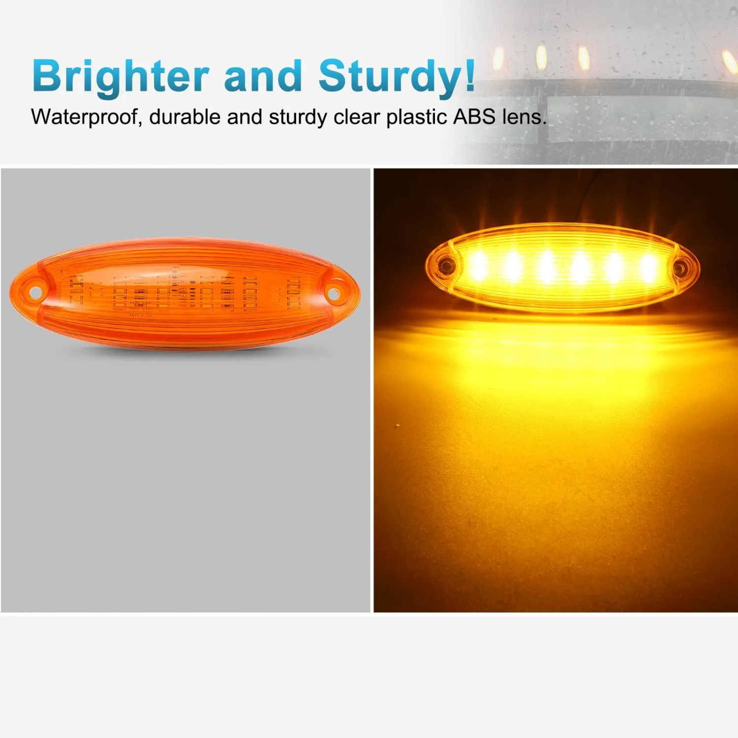 Partsam 5pcs Waterproof Amber Lens Yellow 6 LED Top Cab Marker Roof Running Lights Lamps Replacement for Freightliner Cascadia Heavy Duty Truck