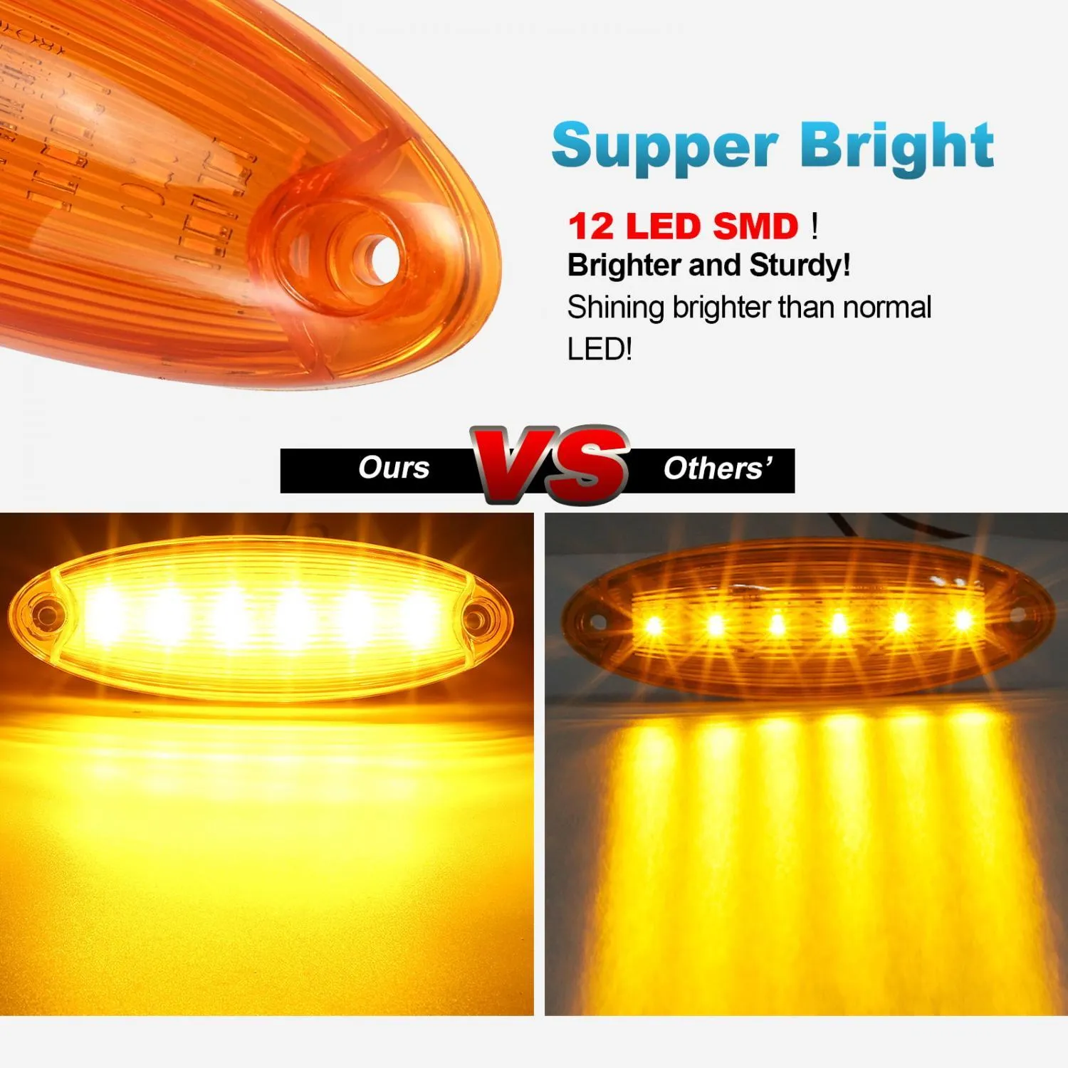 Partsam 5pcs Waterproof Amber Lens Yellow 6 LED Top Cab Marker Roof Running Lights Lamps Replacement for Freightliner Cascadia Heavy Duty Truck