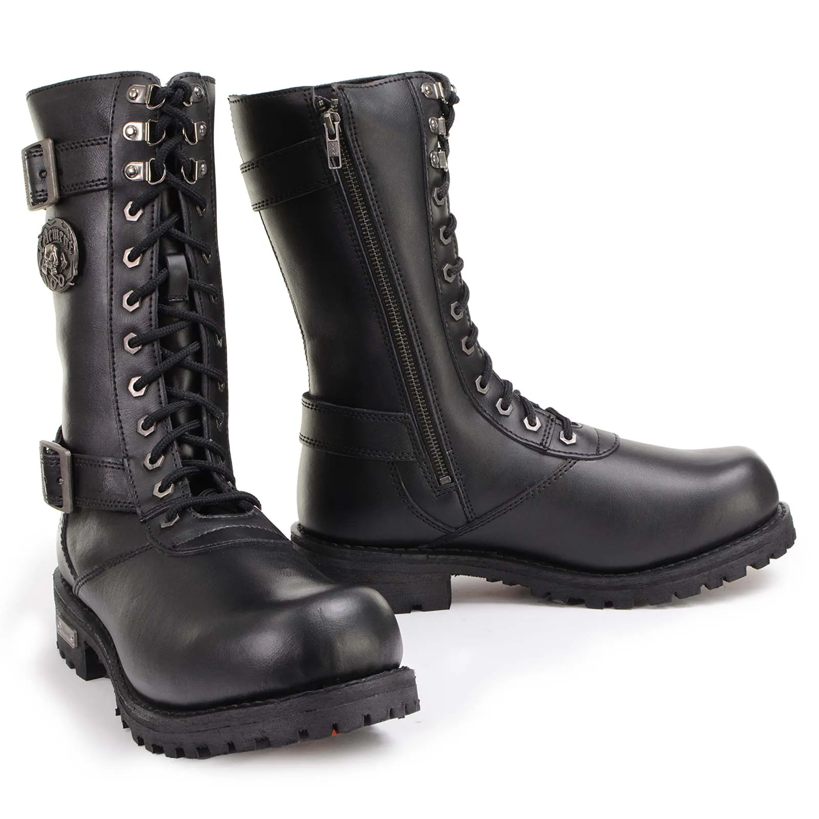 Xelement X19409 Men's Black Fury 12-Inch Leather LaceUp Motorcycle